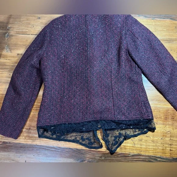 Chico's Women’s Red/Burgundy Tweed Blazer with Black Lace Detail Chico’s 2/Large - Picture 11 of 11